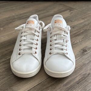 Adidas White Sneakers with Copper Details, Size 7 1/2